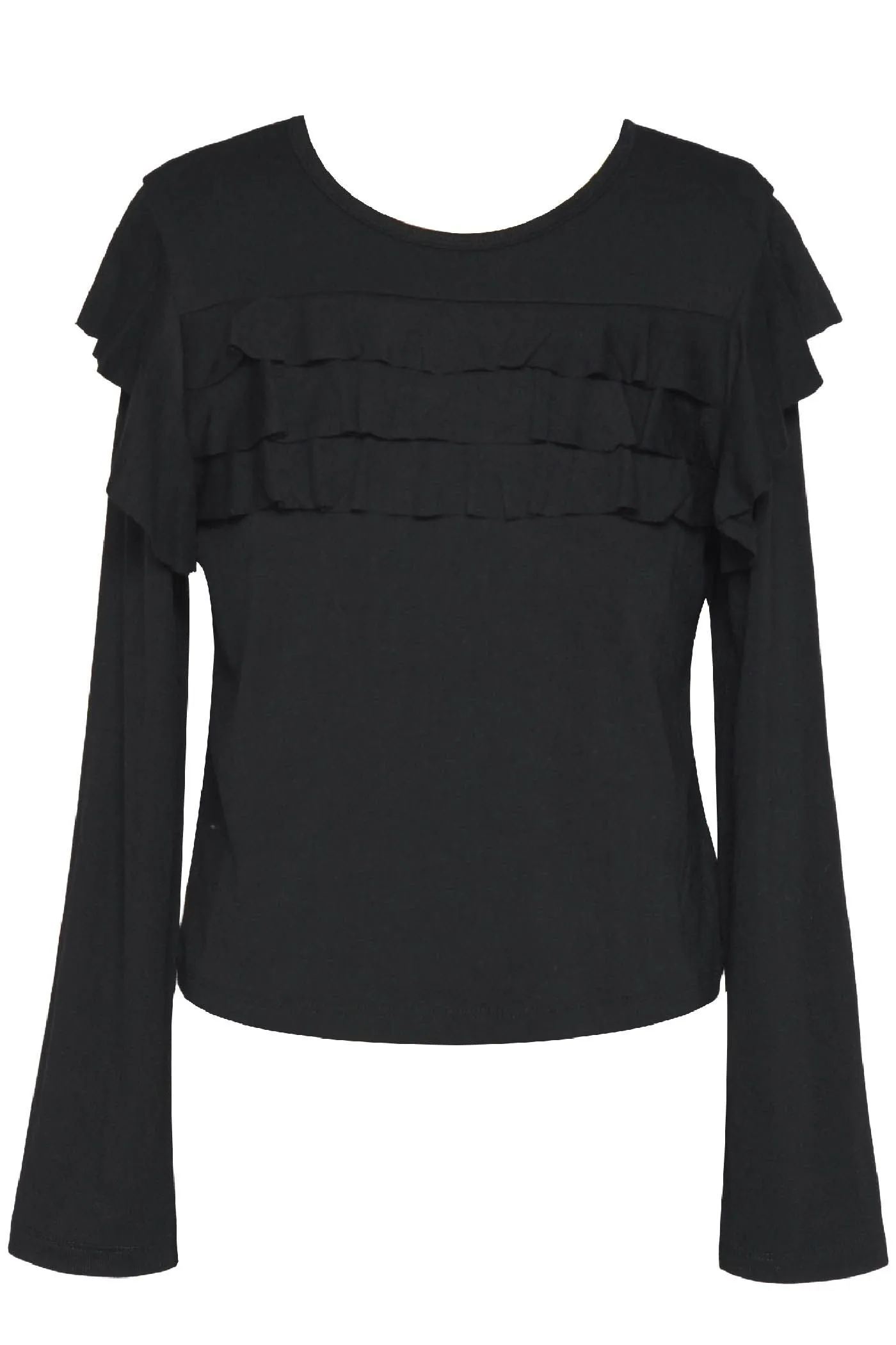 GBY Girls Black Ruffle Front Long Sleeve Top