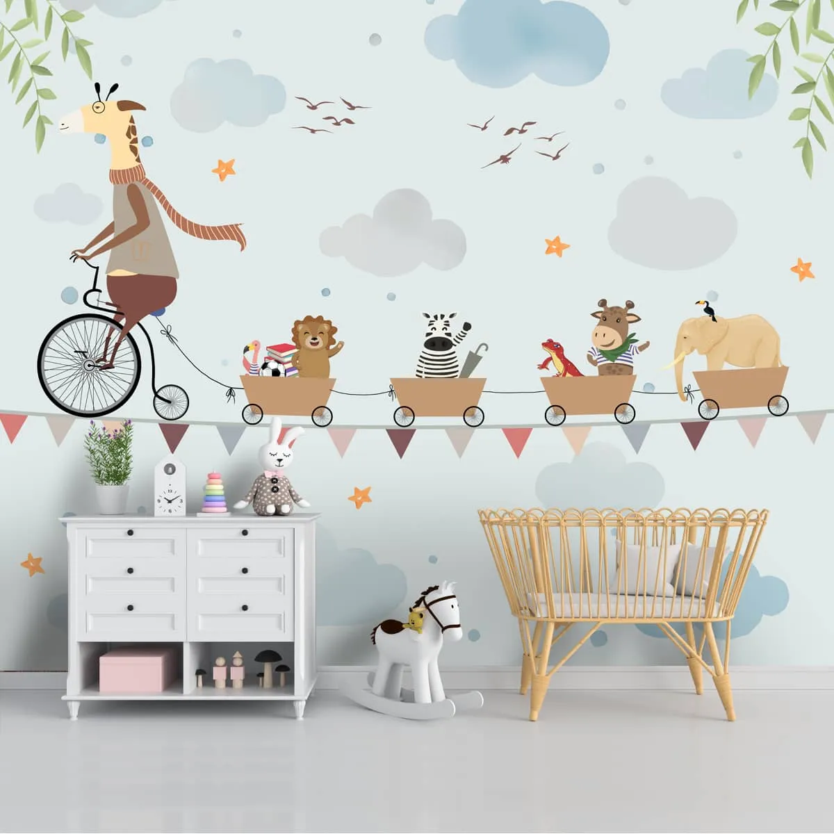 Giraffe Cycling on a Rope, Animal Theme for Kids Room, Customised