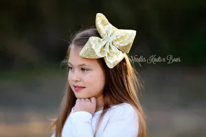 Girls 8" Gold Sequin Hair Bow, Party, Birthday, Christmas