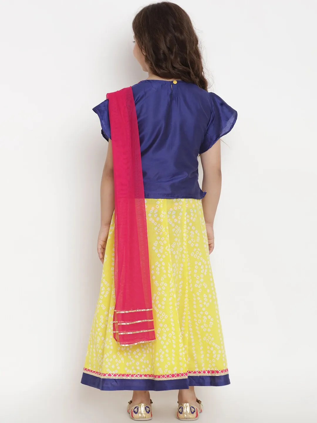 Girl's Blue & Yellow Solid Lehenga & Blouse Set with Dupatta  - NOZ2TOZ KIDS