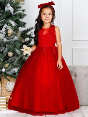 Girls Chiffon Floral Applique Holiday Dress