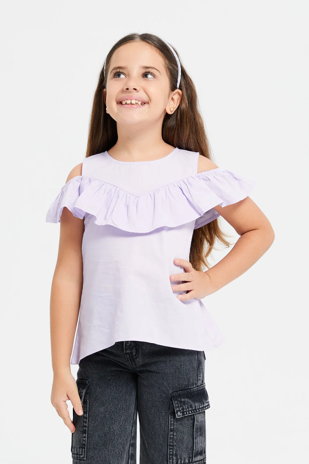 Girls Lilac Ruffle Top