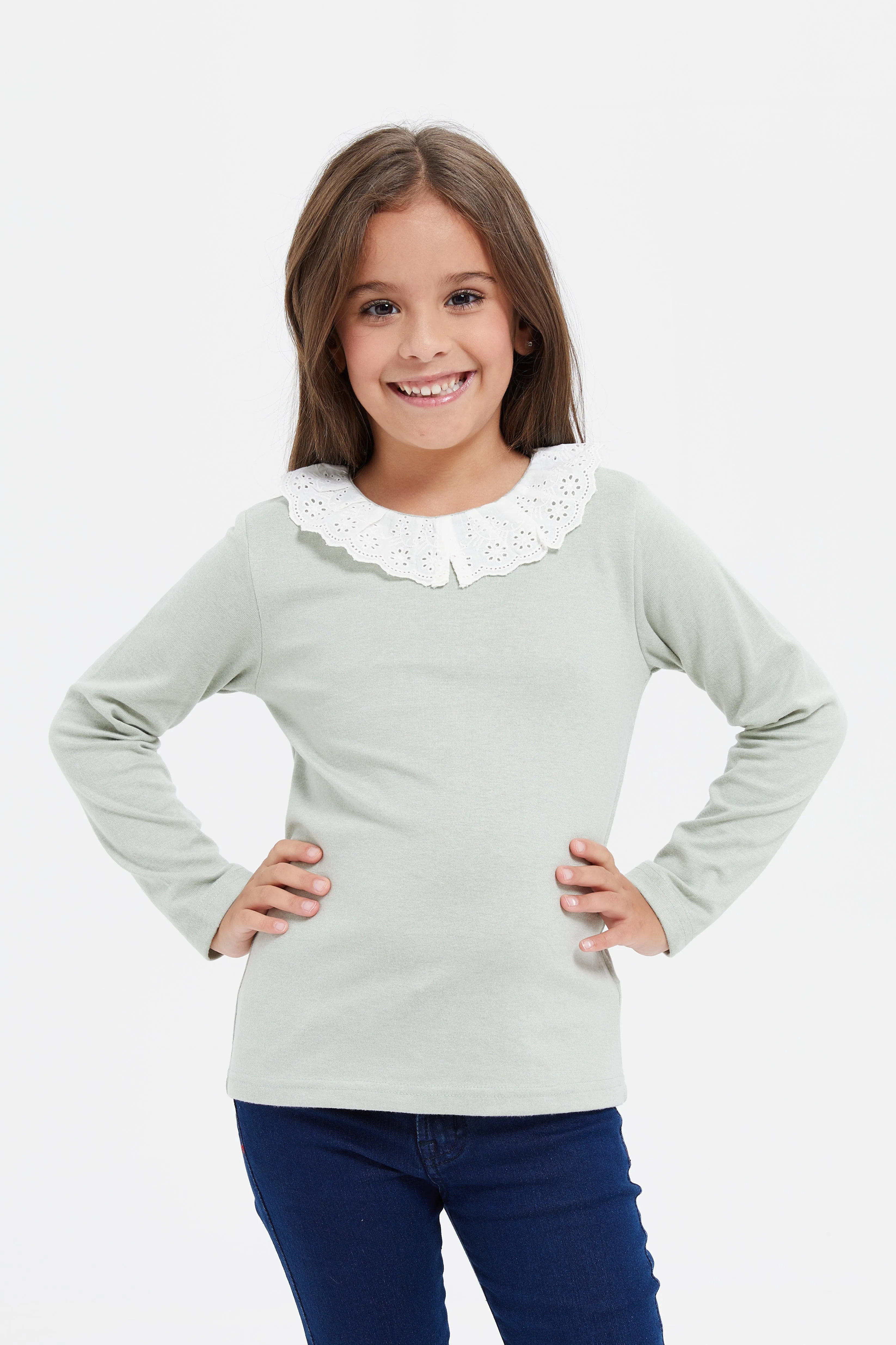 Girls Mint Peter Pan Collar Top