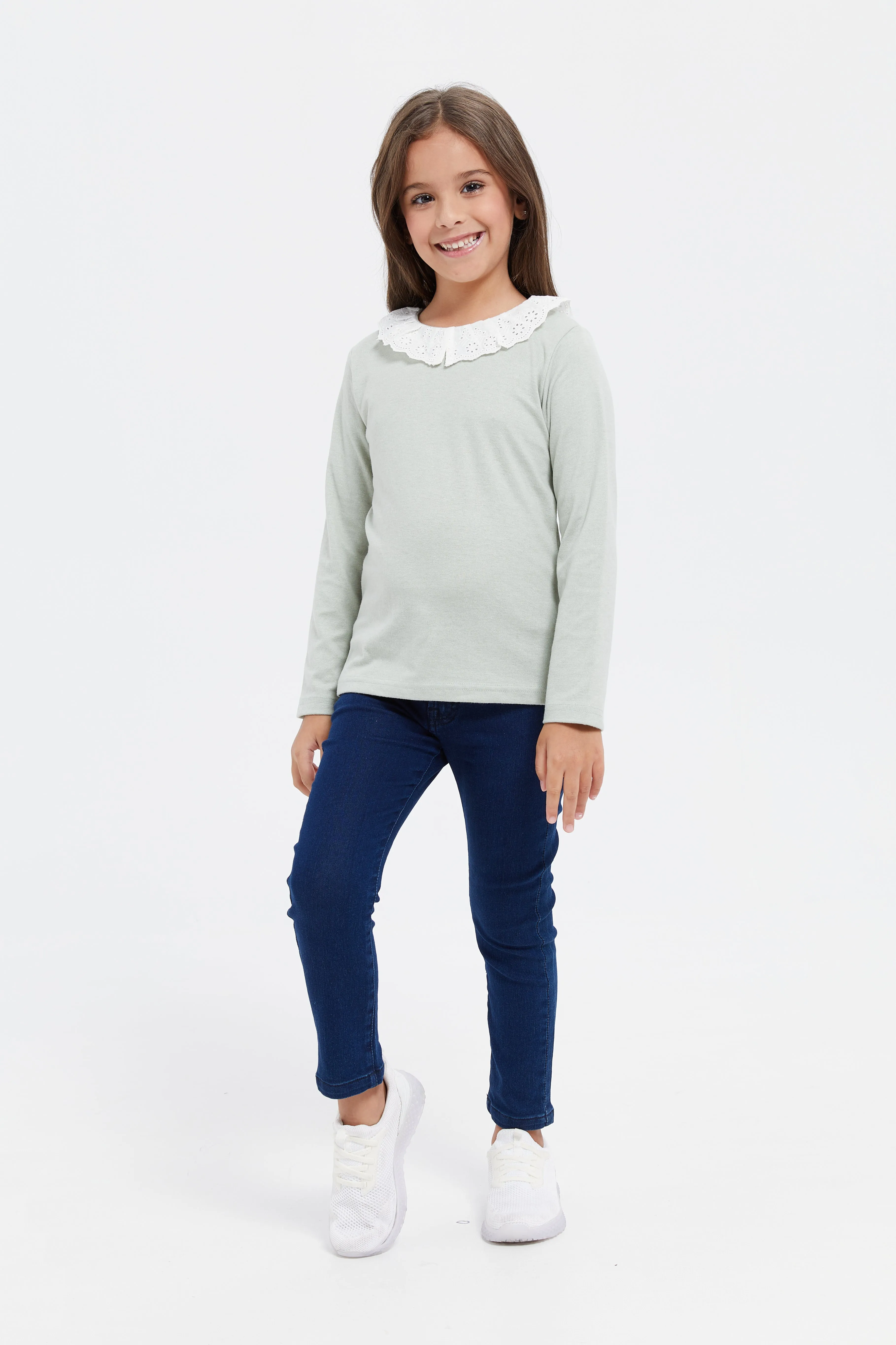 Girls Mint Peter Pan Collar Top