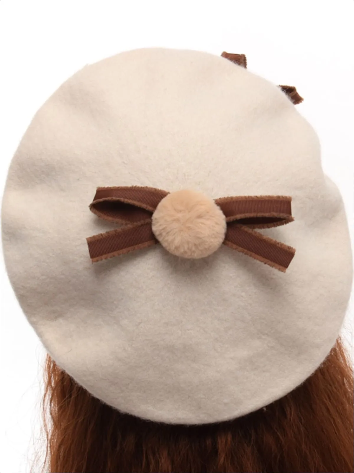 Girls Parisian Style Bow Tie Wool Beret