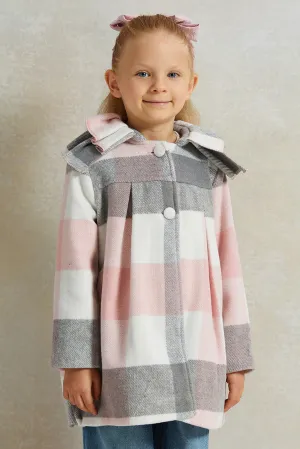 Girls Pink Checks Frill Collar Jacket