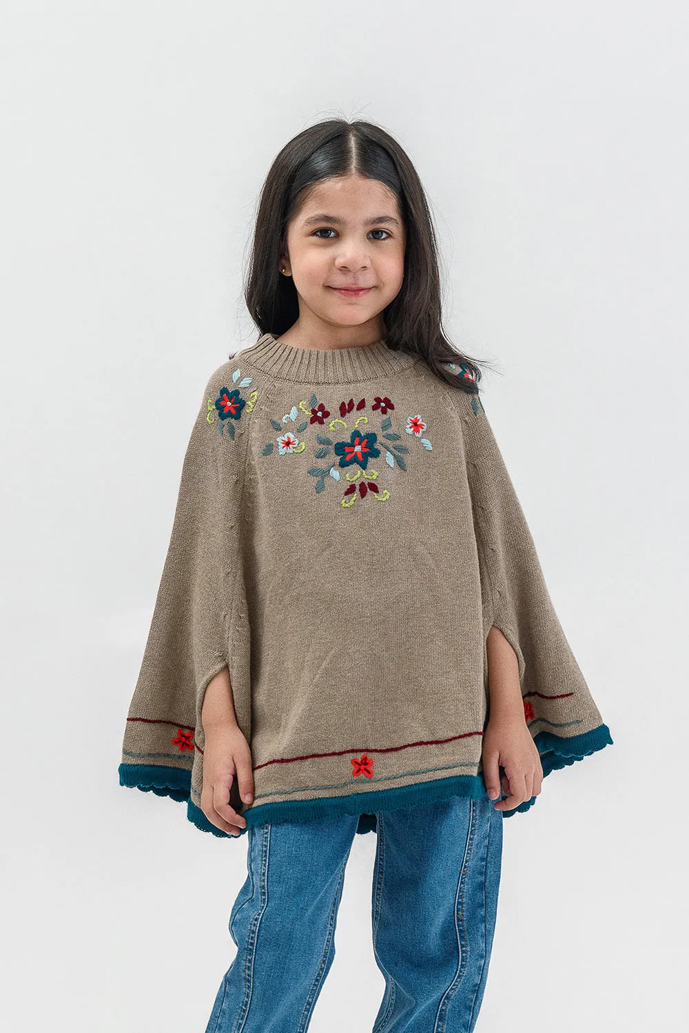 Girls Poncho With Embroidery