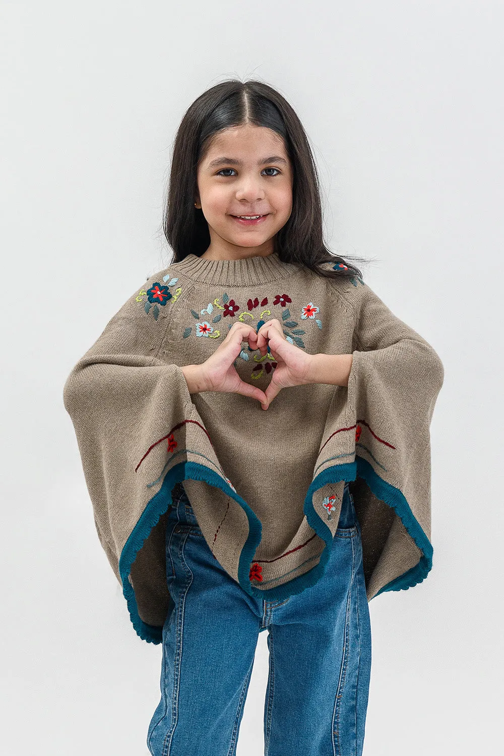 Girls Poncho With Embroidery