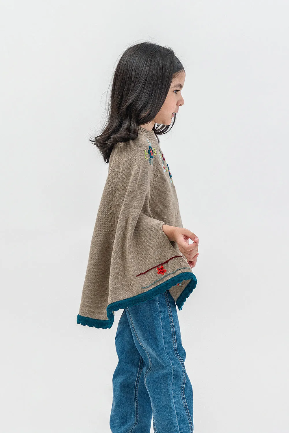 Girls Poncho With Embroidery