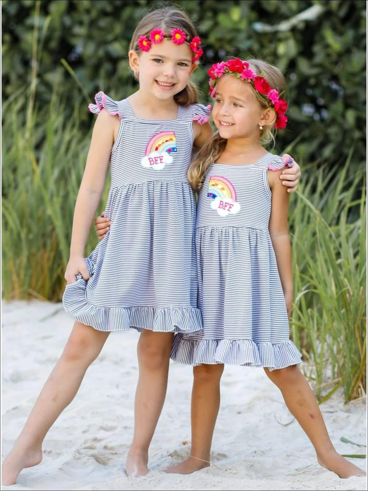 Girls "BFF" Matching Rainbow Dress