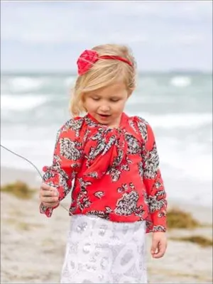 Girls Red And Black Printed Blouse