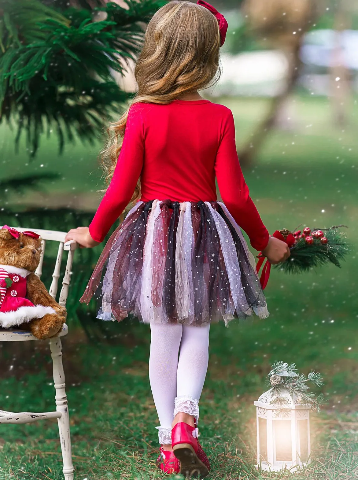 Girls Rudolph Top And Tutu Star Bow Skirt Set