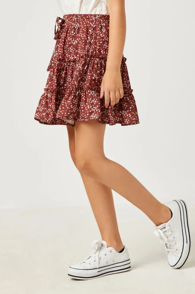 Girls Ruffle Tiered Drawstring Mini Skirt