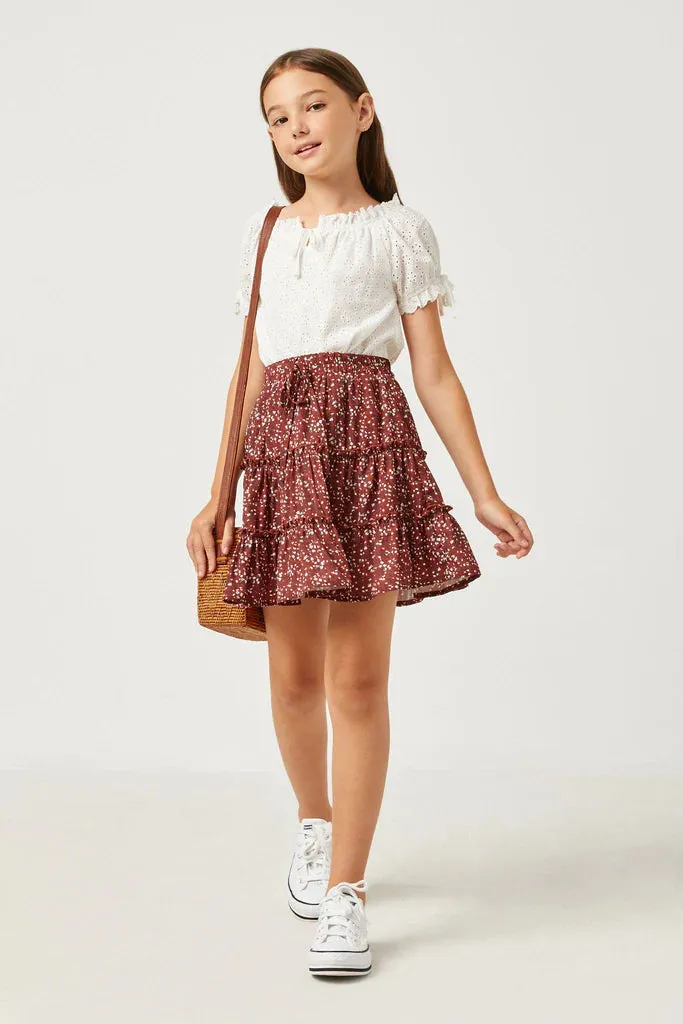 Girls Ruffle Tiered Drawstring Mini Skirt