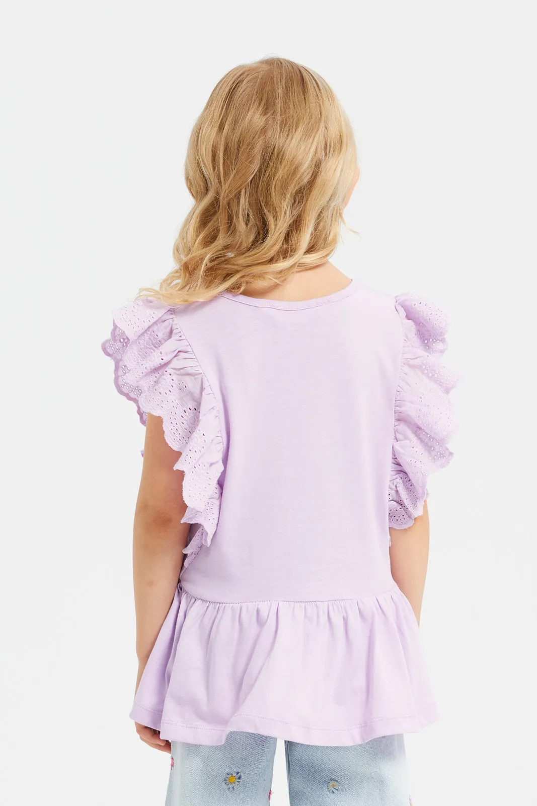 Girls Schiffli Frilled Peplum Jersey Top