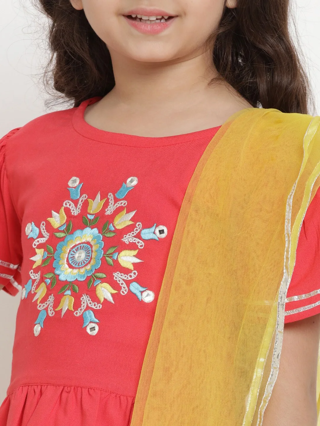 Girl's Yellow & Orange Solid Lehenga & Blouse Set with Dupatta  - NOZ2TOZ KIDS