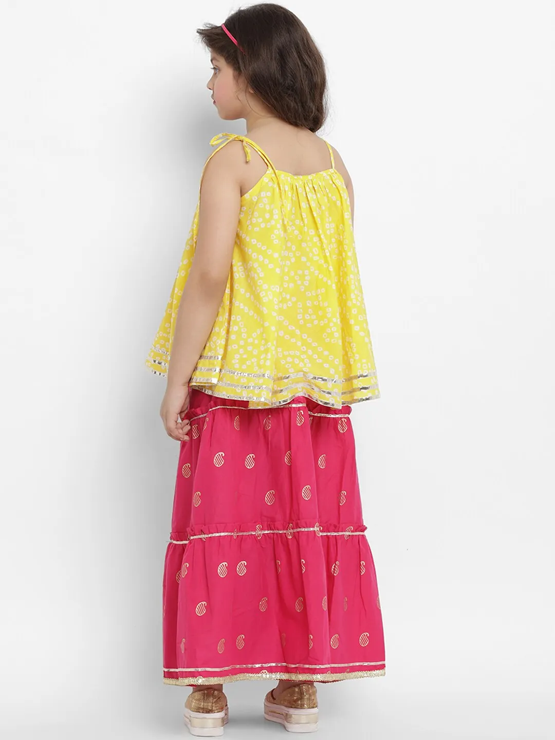 Girl's Yellow & Pink Lehenga & Blouse Set  - NOZ2TOZ KIDS