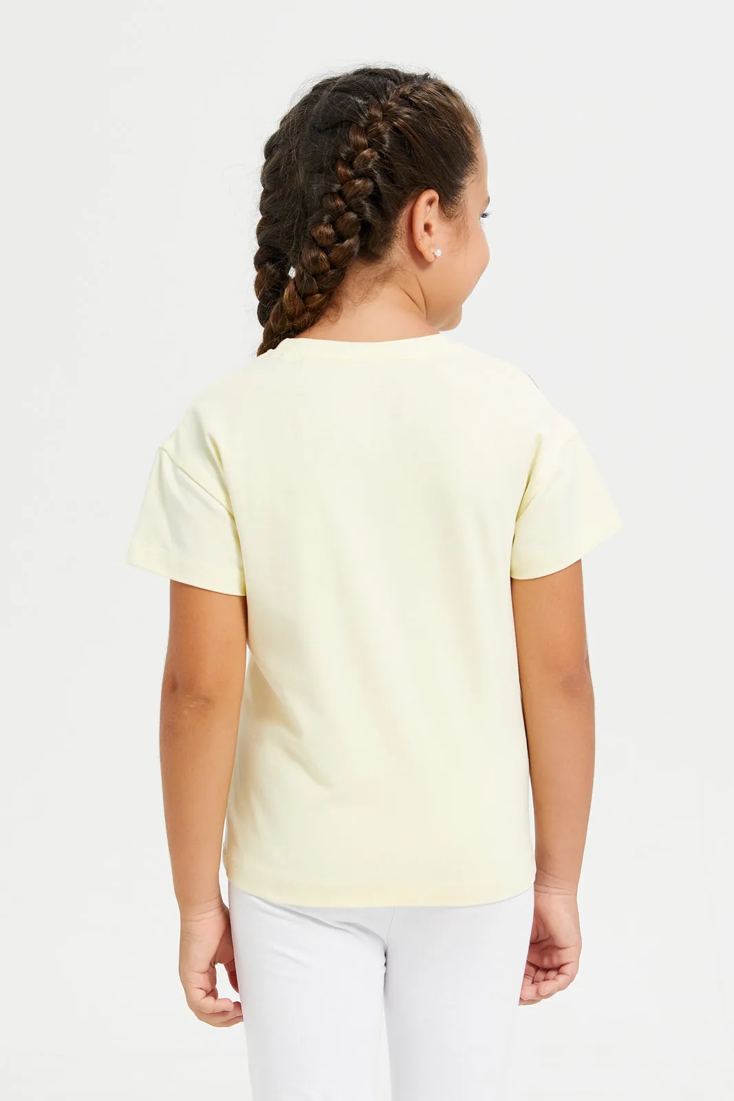 Girls Yellow Printed T-Shirt