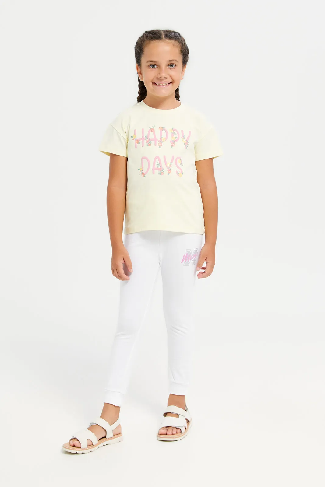 Girls Yellow Printed T-Shirt