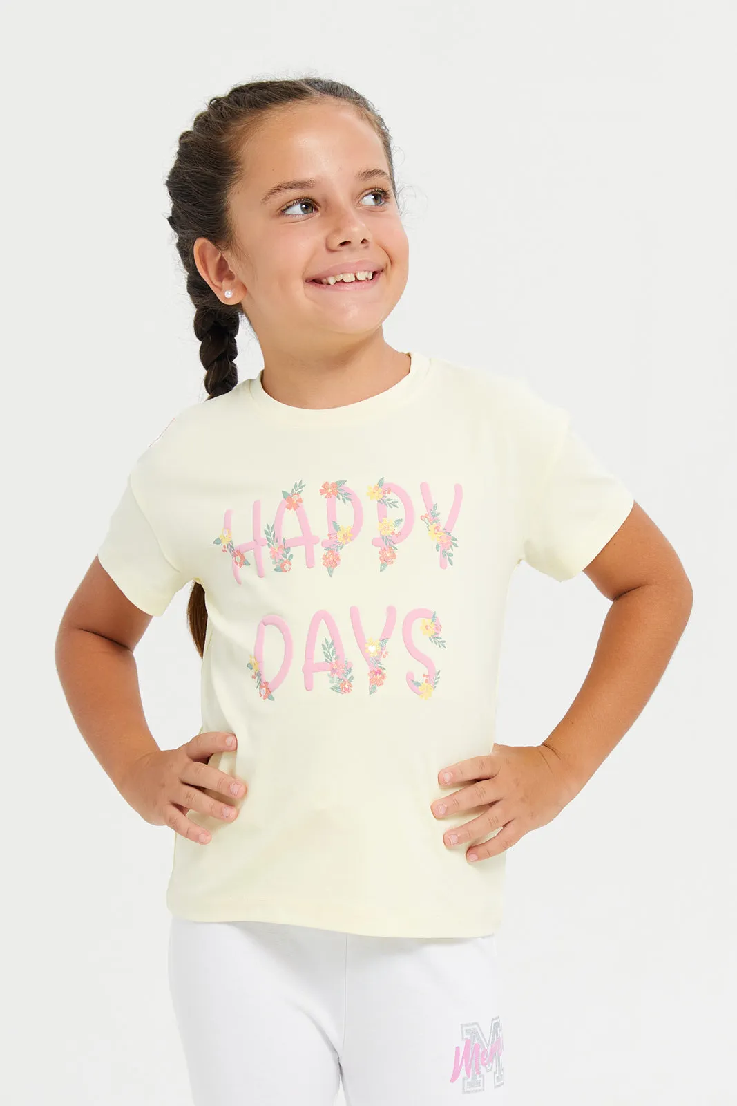 Girls Yellow Printed T-Shirt