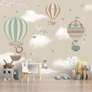 Hot Air Balloons with Animals Wallpaper for Kids Room Walls, Kids Wall Designs