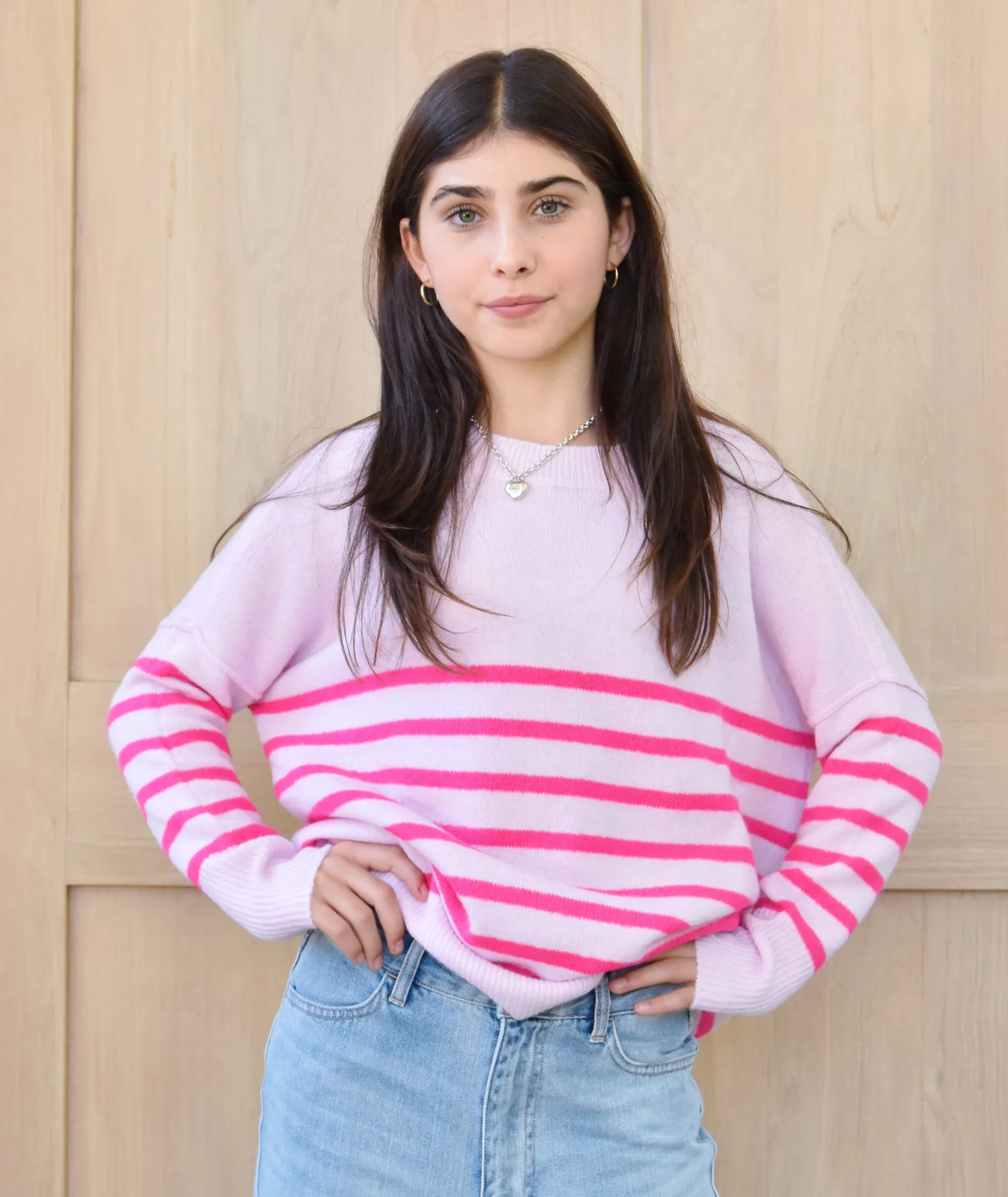 Katie J NYC Girls Pink Striped Nellie Sweater