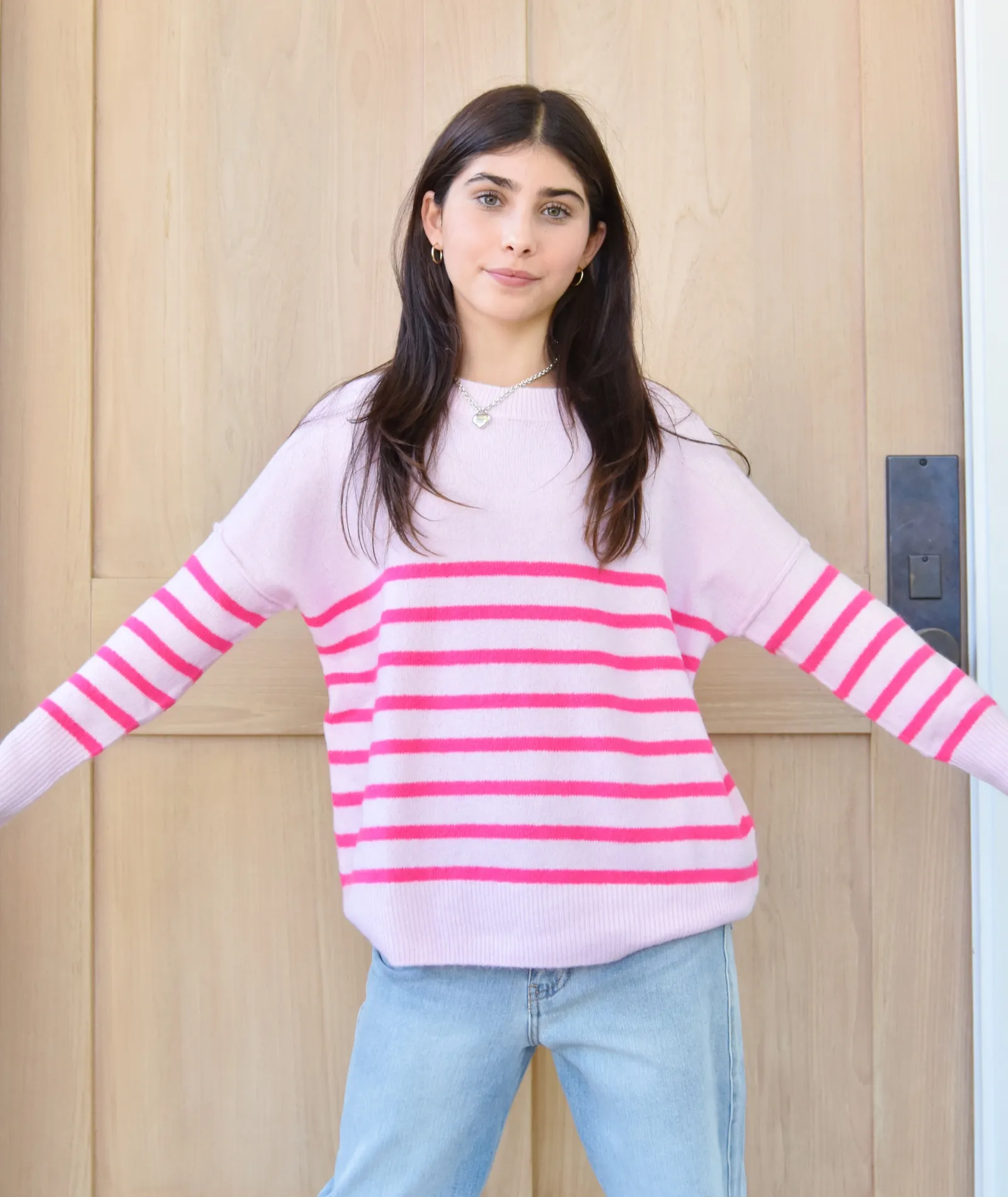 Katie J NYC Girls Pink Striped Nellie Sweater