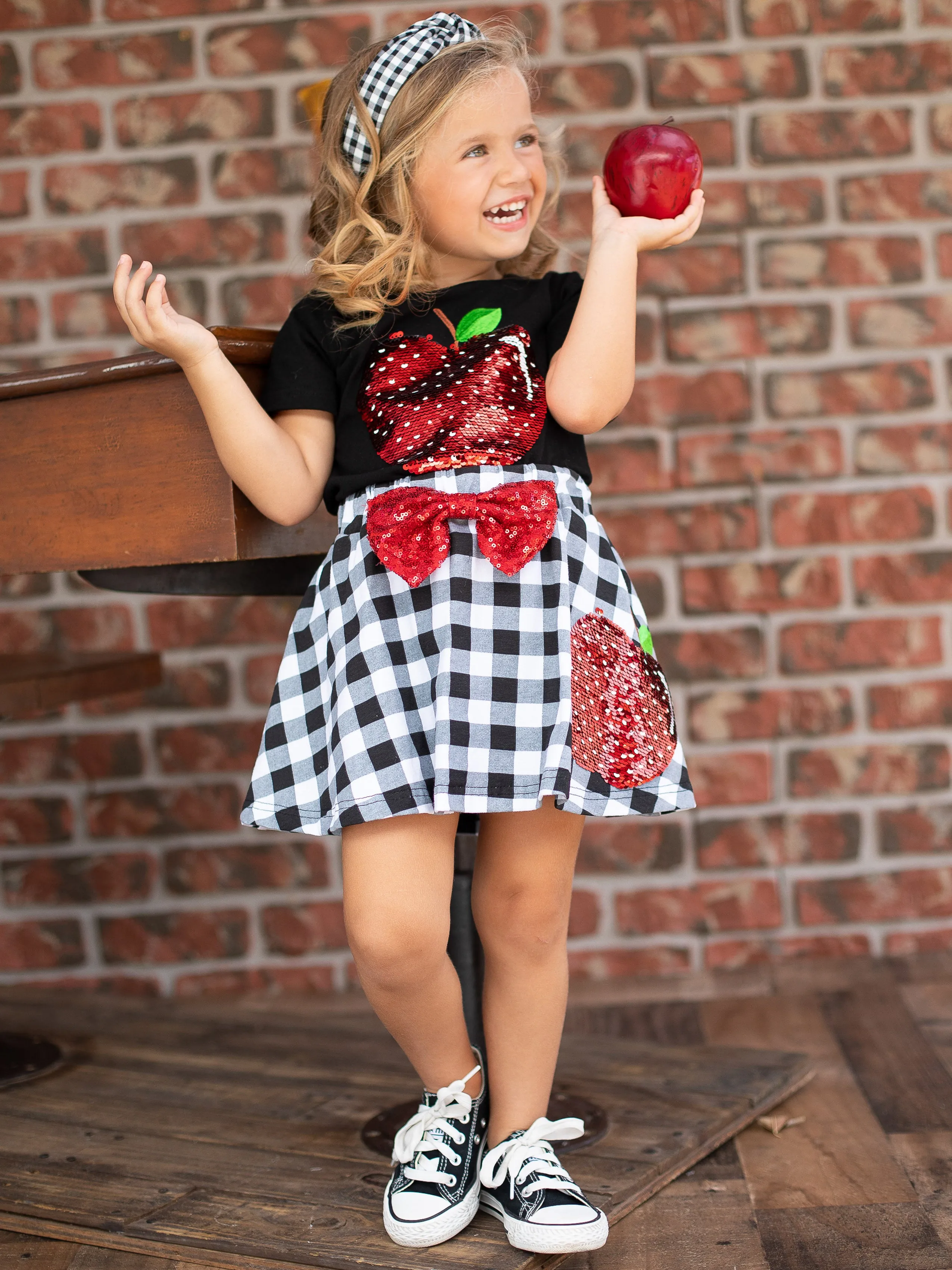 Like Them Apples Reversible Sequin Top and Plaid Skirt Set