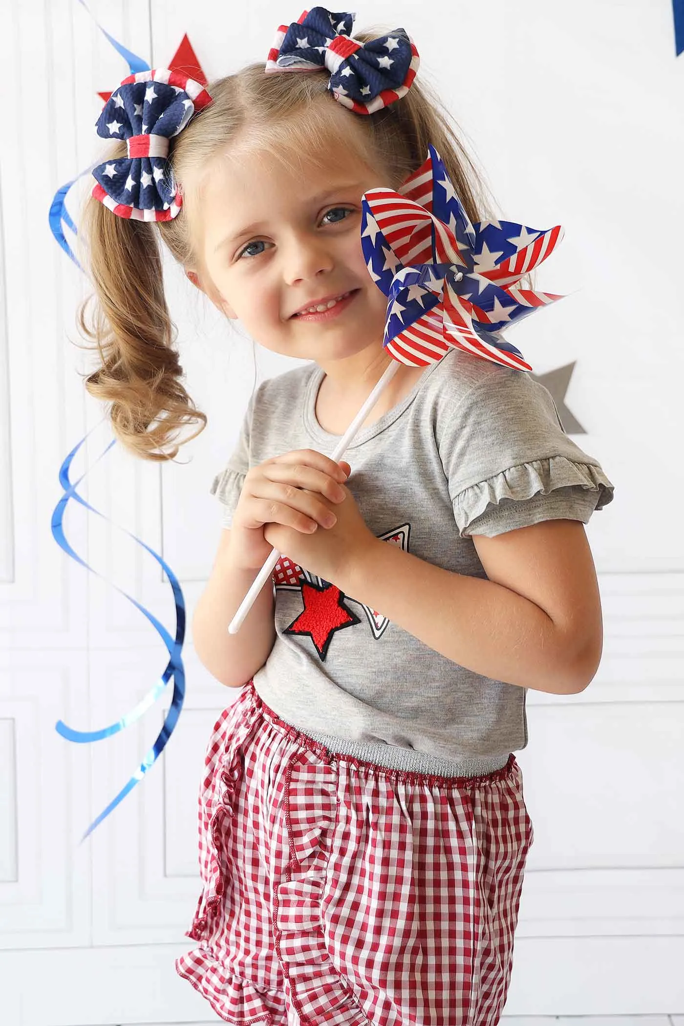 Little Girls 4th of July Themed Star Short Sleeve T-shirt