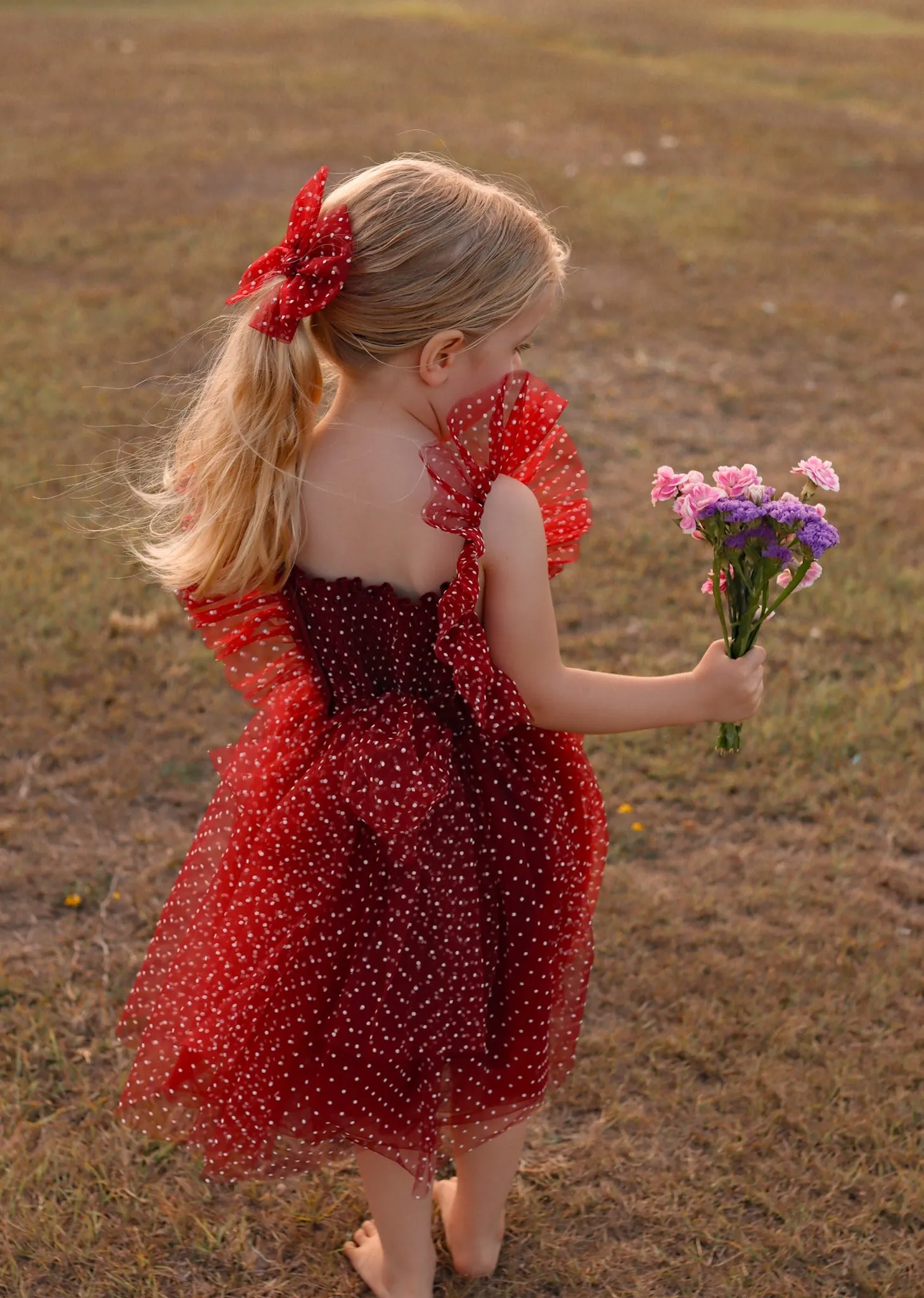 Lotus Burgundy Dot Tulle Bow