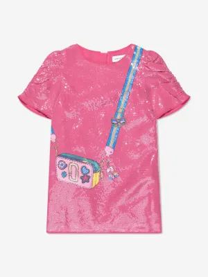 MARC JACOBS Girls Bag Print Sequin Dress in Pink