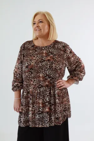 Meadow Pleated Blouse in Brown Leopard