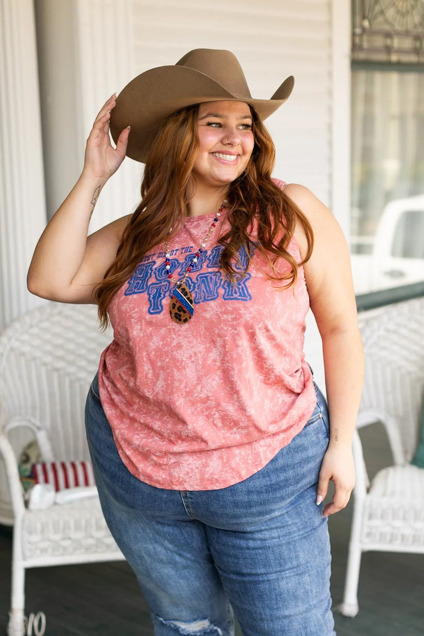 'Meet Me at the Honky Tonk' on Pink Acid Wash Tank