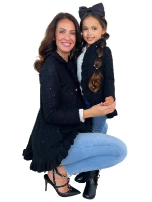 Mommy And Me Classy Duo Black Blazer Ruffle Cardigan