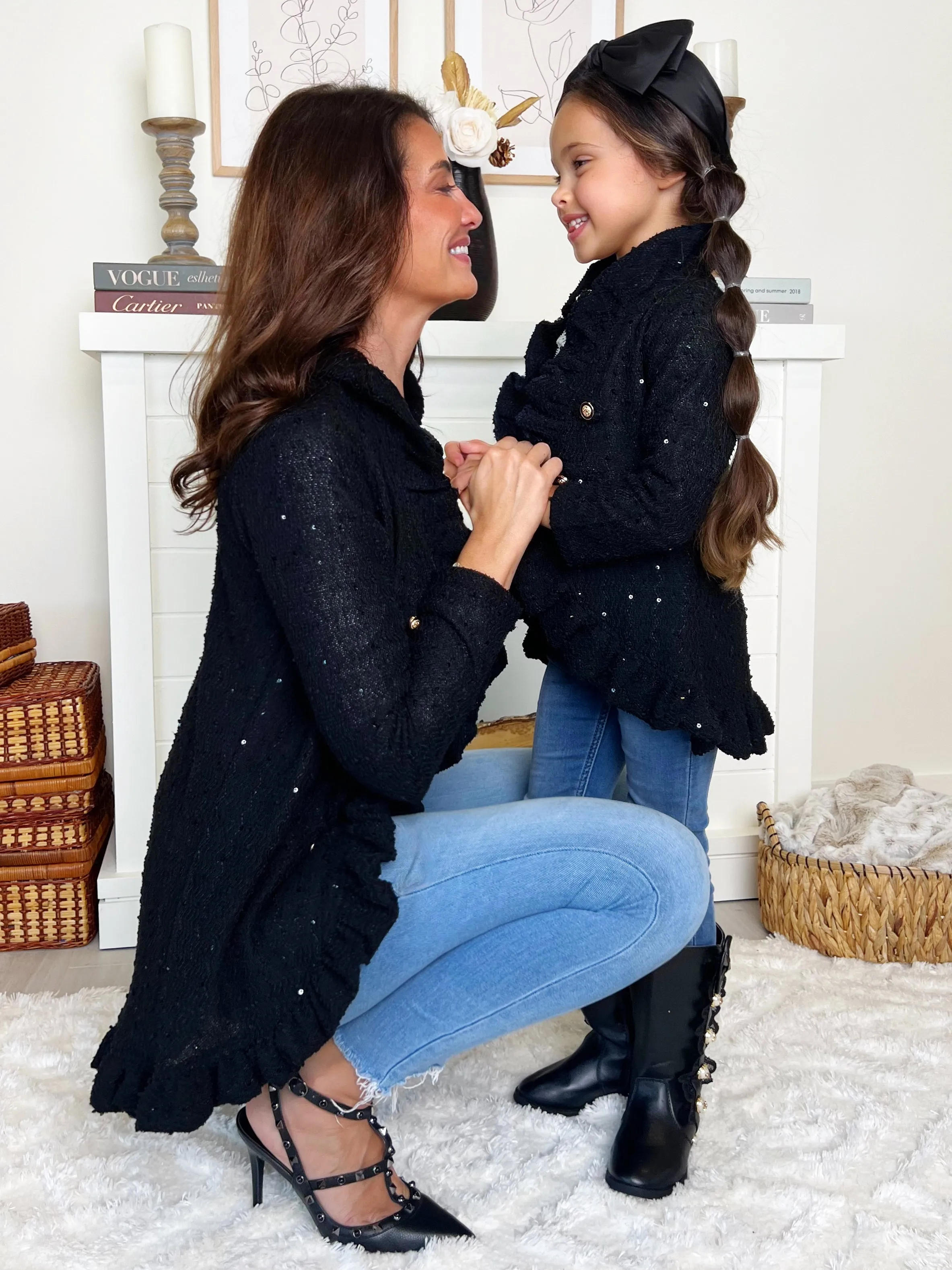 Mommy And Me Classy Duo Black Blazer Ruffle Cardigan