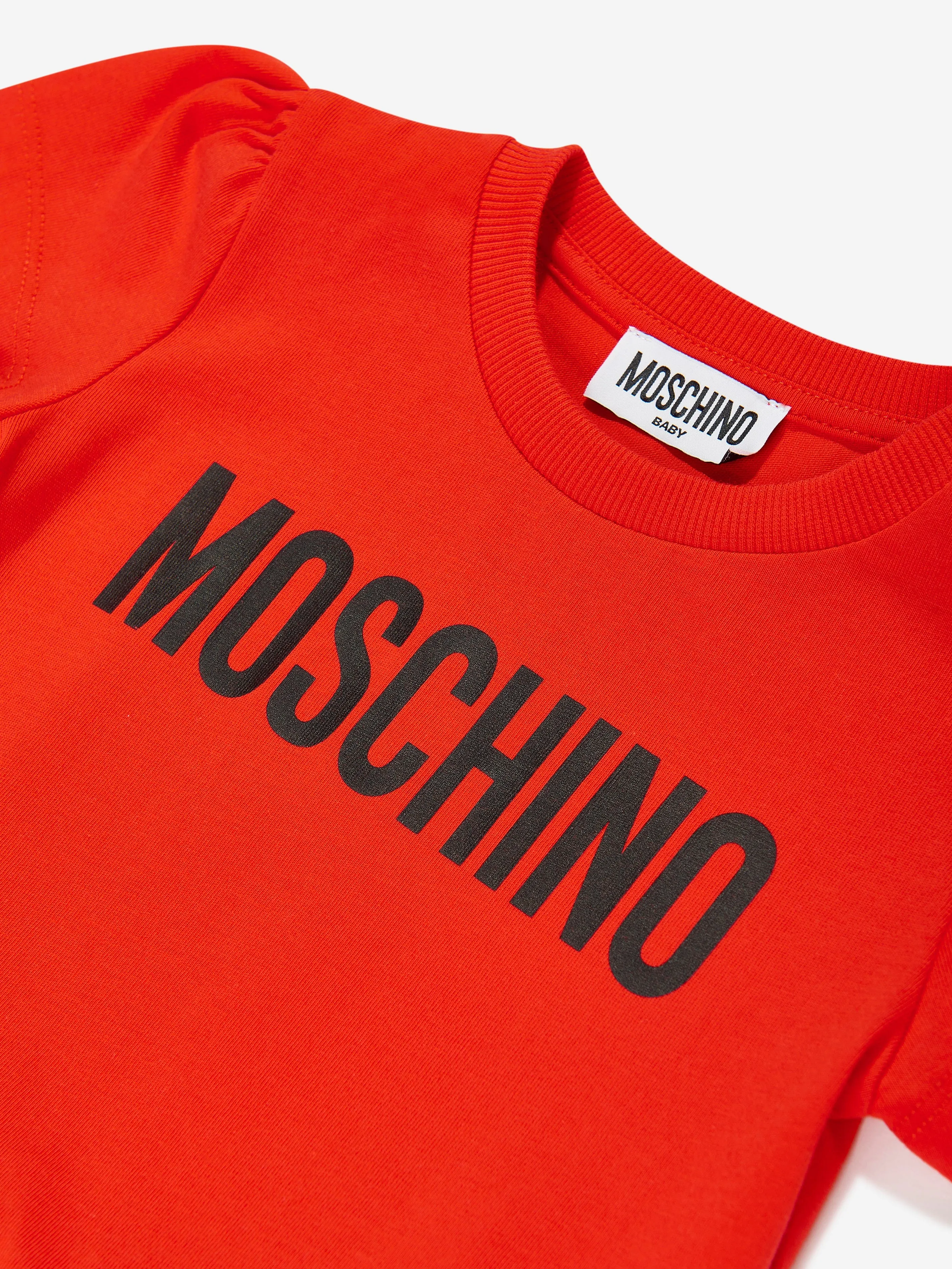 Moschino Baby Girls Logo Jersey Dress in Red