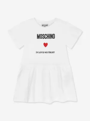 Moschino Baby Girls Logo Jersey Dress in White