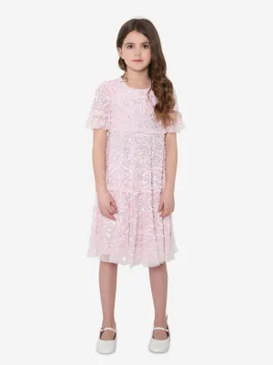 Needle & Thread Girls Annie Sequin Dress In Pink