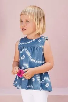 Next Blue Tie Dye Tiered Peplum Vest Younger Girls Top