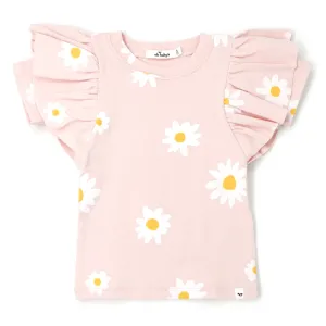 oh baby! Butterfly Sleeve Short Sleeve Tee - White Daisies - Pale Pink