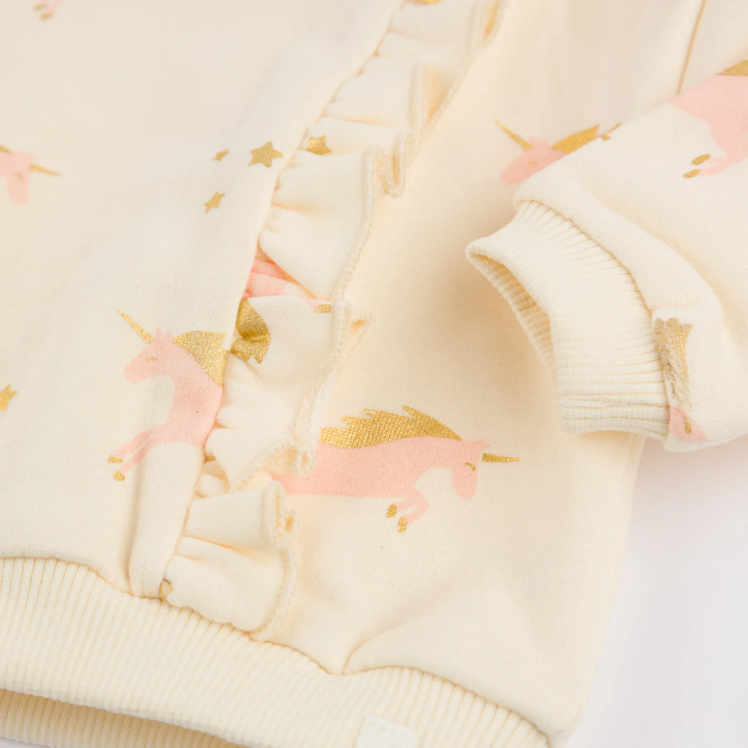 oh baby! Millie Ruffle Boxy Sweatshirt - Unicorn Print - Vanilla