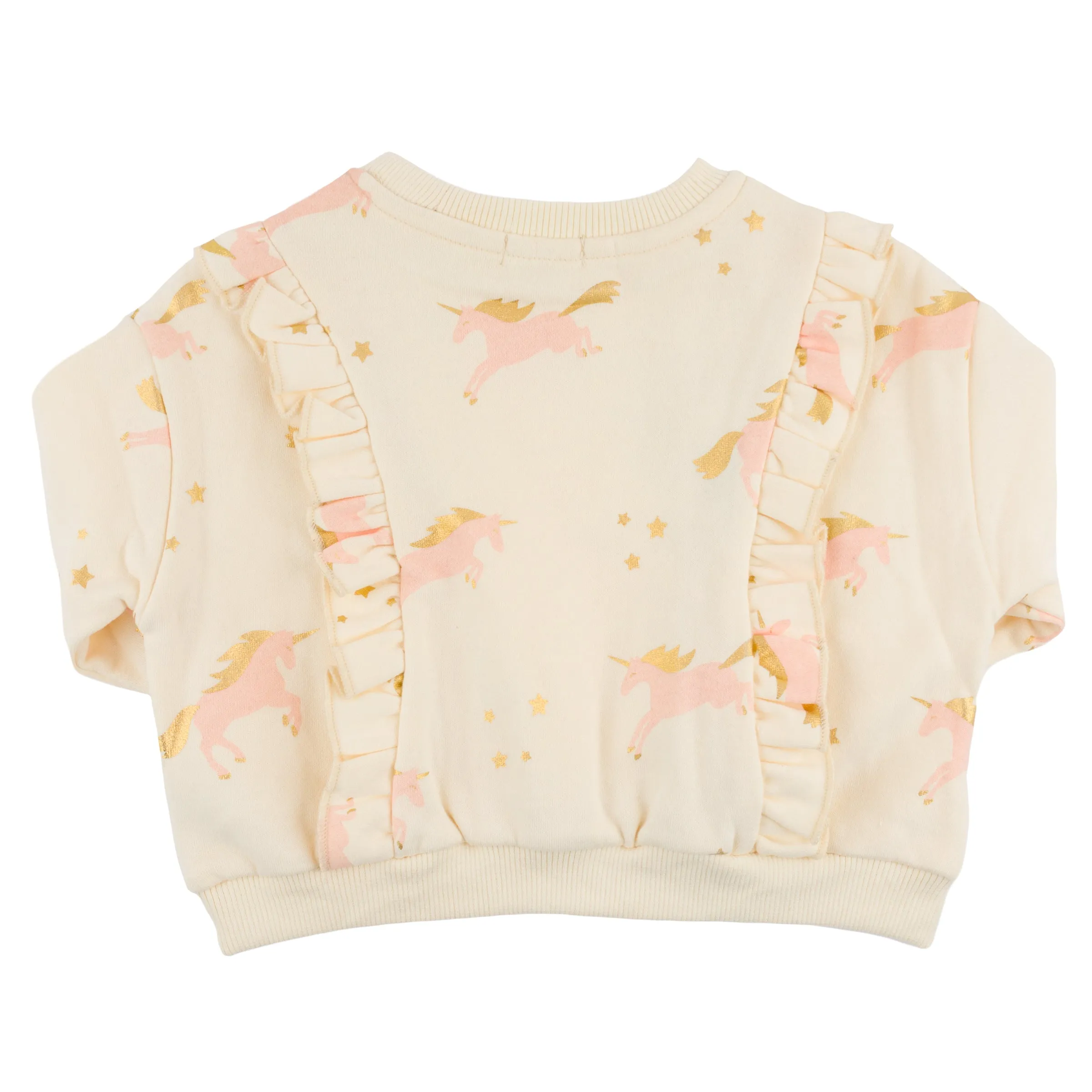 oh baby! Millie Ruffle Boxy Sweatshirt - Unicorn Print - Vanilla