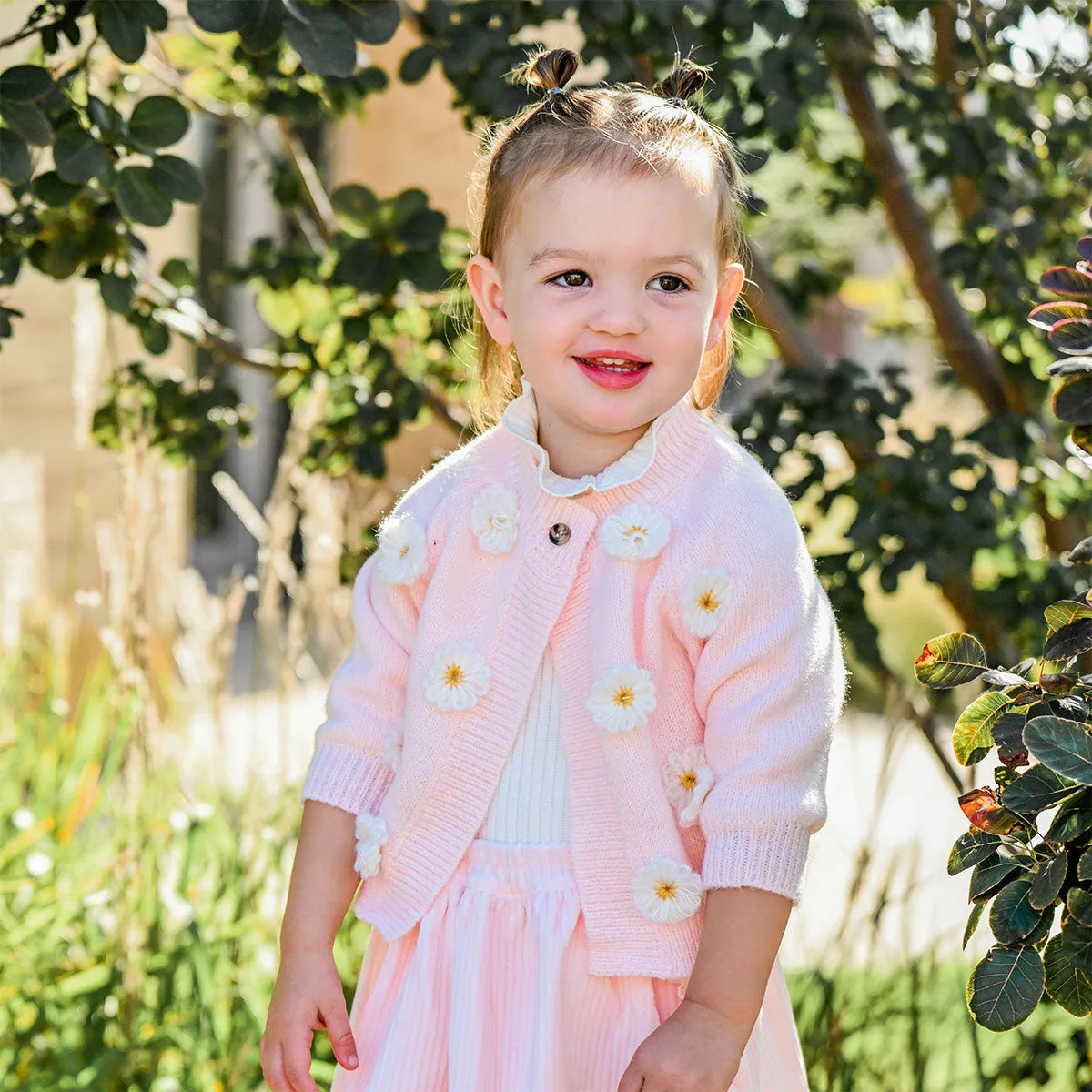 oh baby! Scandi Flower Knit Cardigan - Baby Pink