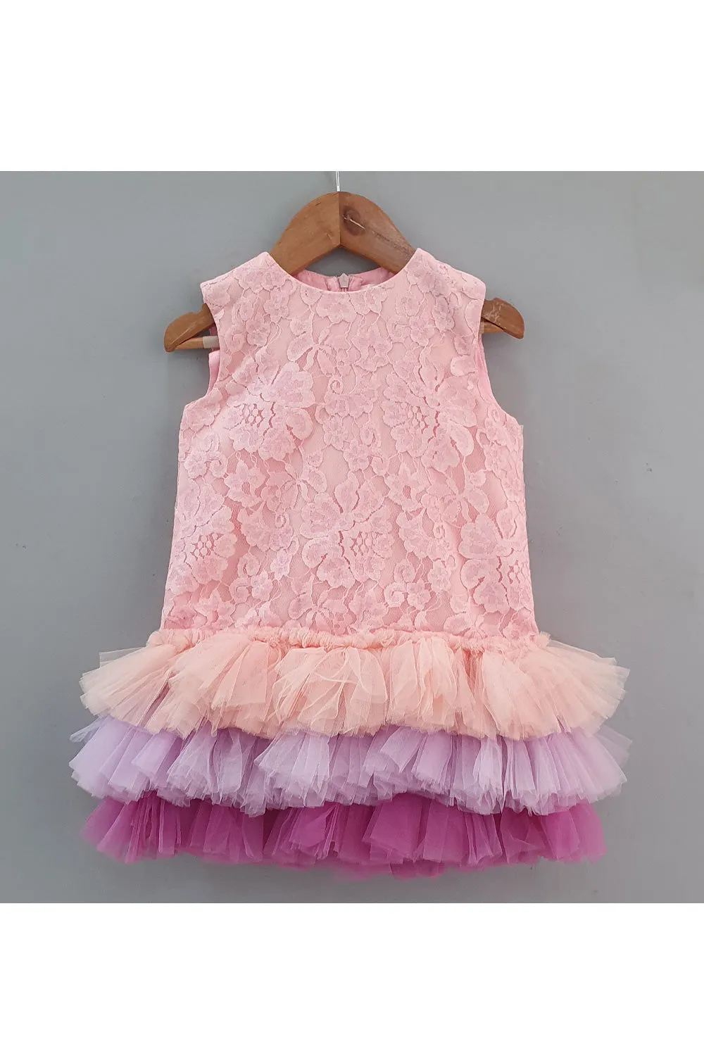 Pink Net Sleeveless Frill Dress