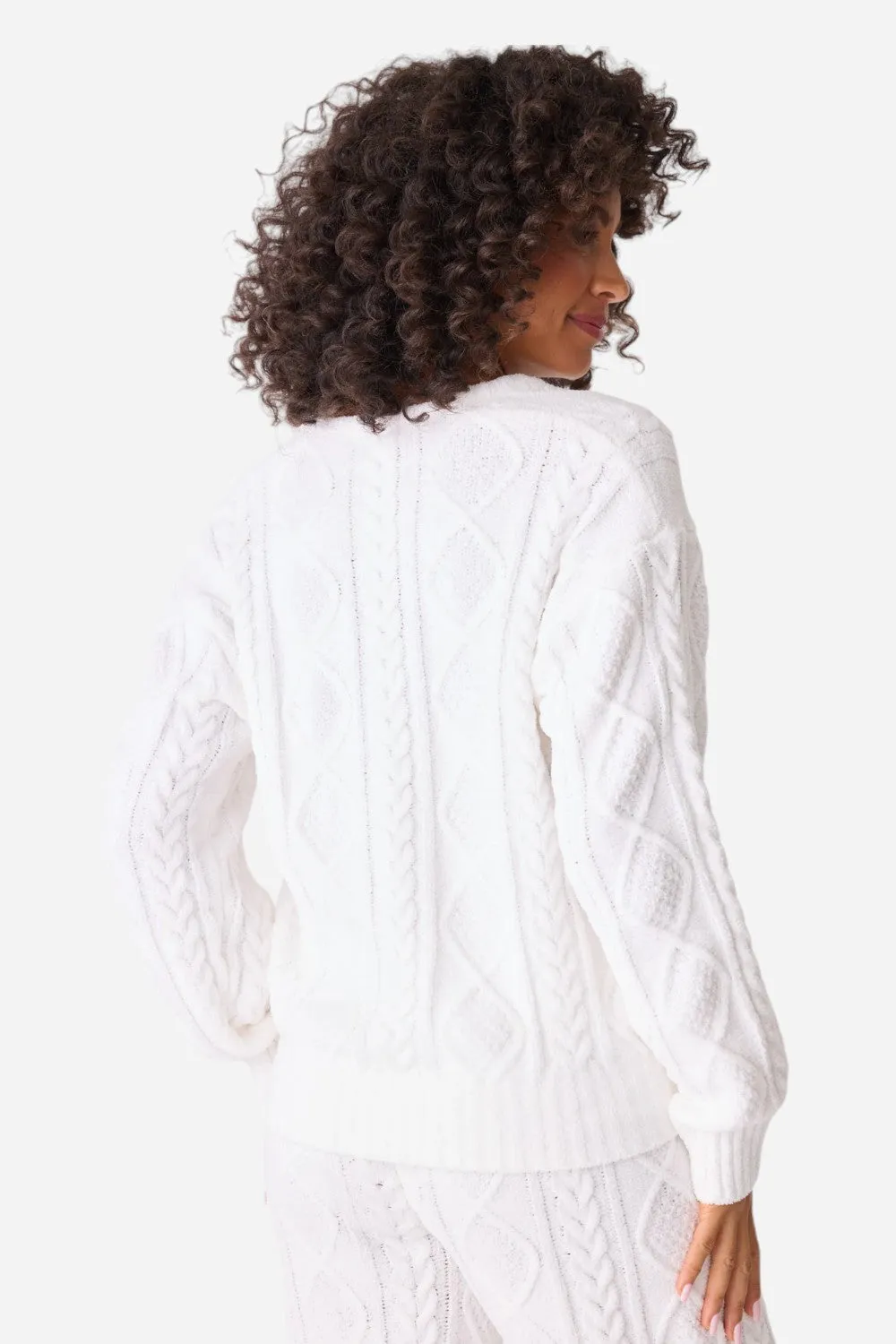 PJ Salvage Long Sleeve Cable Crew Top Ivory