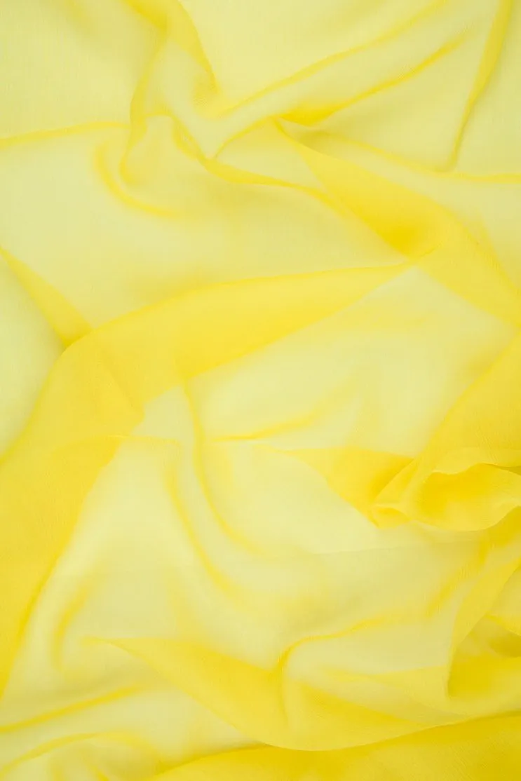 Primrose Yellow Silk Crinkled Chiffon Fabric