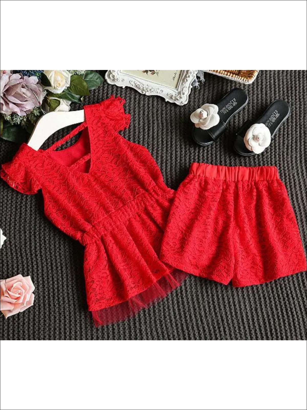 Roses In Bloom Lace Shorts Set