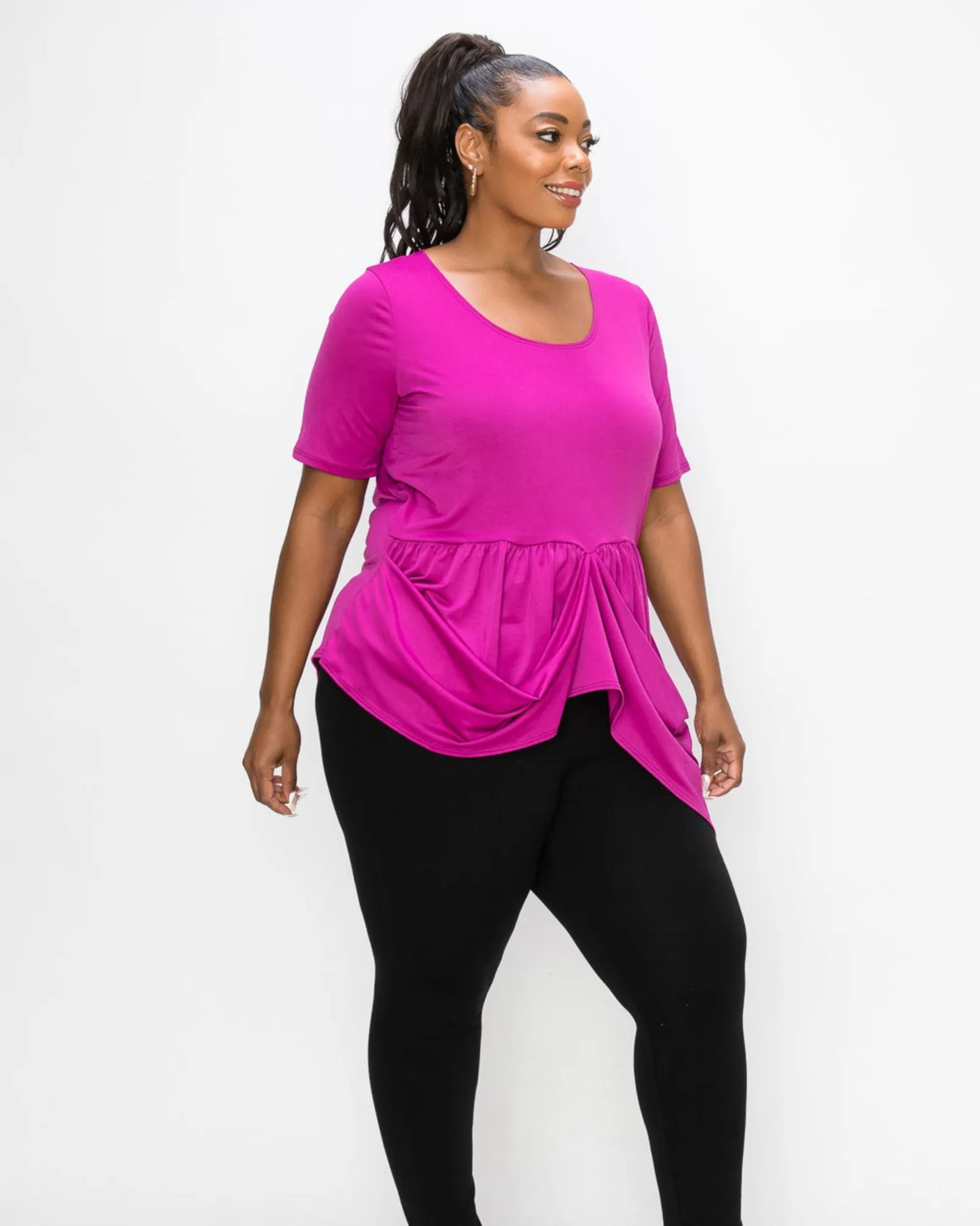 Savannah Draped Peplum Top | Magenta