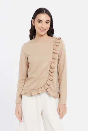 Senior Girls Brown Ruffle Top (QC CHECK PHYSICAL PRODUCT/SYSTEM IMAGE)