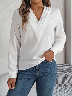 Sleeve V Neck Solid Long Color Casual Blouse